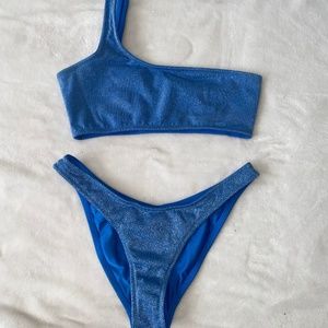Blue Sparkle Triangl One Shoulder Bikini Size M